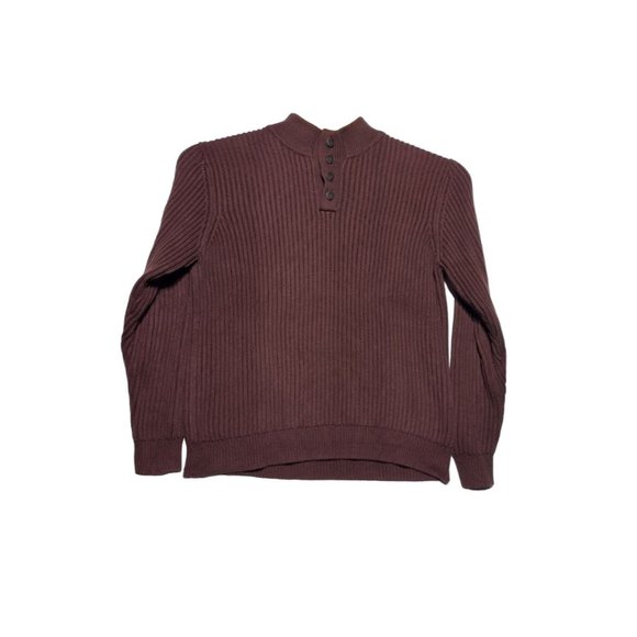 L.L. Bean Men's Burgundy Ribbed Knit Quarter Button Heavy‎ L-Reg Sweater - Picture 1 of 4